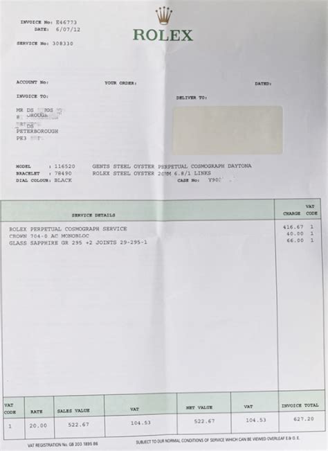 rolex receipt template.